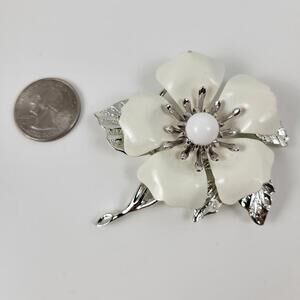 Vintage Sarah Coventry Brooch  White Enamel